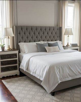 Mesita de noche de madera y tela