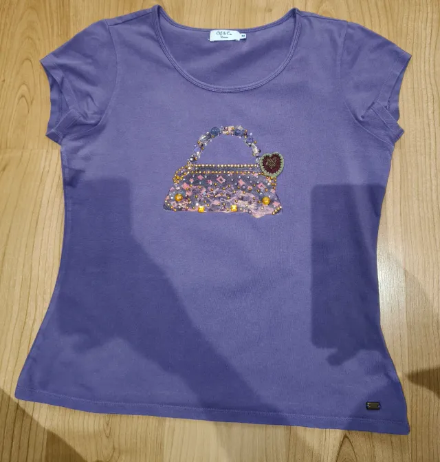 Camiseta Morada Niña Talla M con Adorno Bolso
