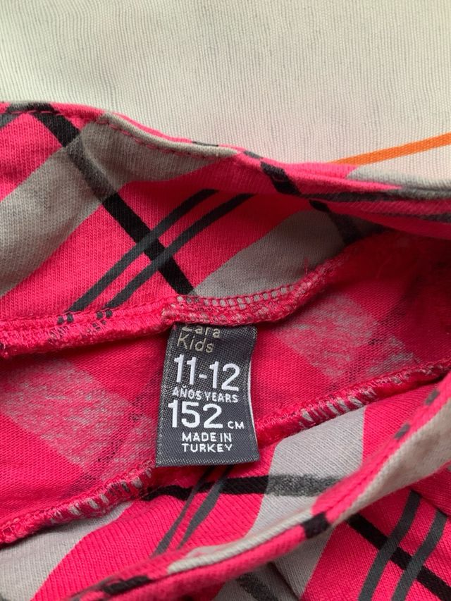 Vestido de niña a cuadros rosa y gris