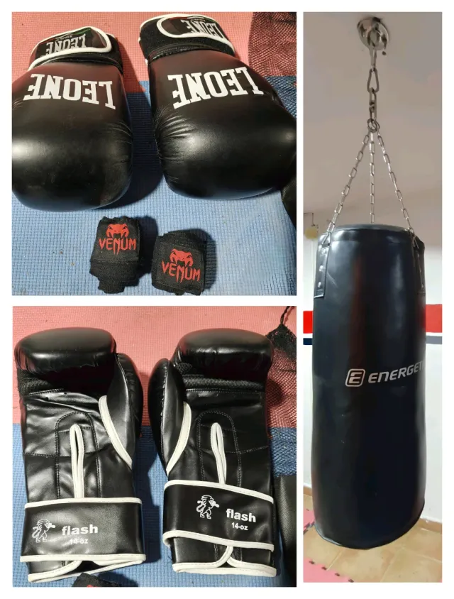 KIT BOXEO SACO ENERGETICS + GUANTES LEONE + VENDAS