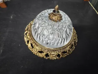 Lampada da soffitto vintage in vetro e metallo dorato