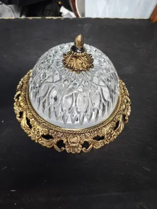 Lampada da soffitto vintage in vetro e metallo dorato