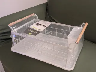 Scolapiatti 10 piatti legno e metallo bianco