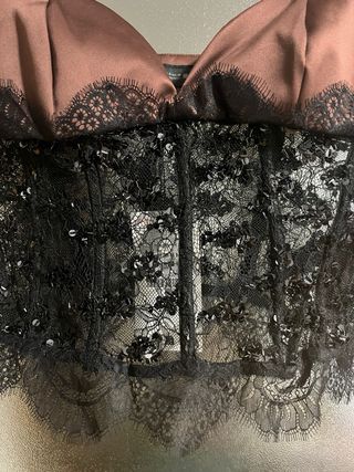 Top Corsé Zara Encaje Lentejuelas Negro