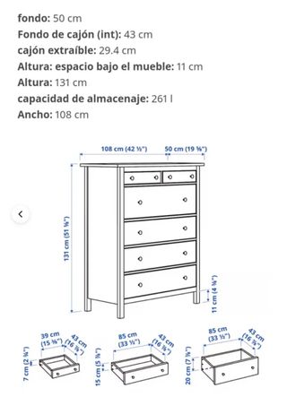 Cómoda de 6 cajones, tinte blanco, 108x131 cm