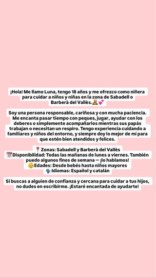 Niñera Sabadell/ Alrededores- 18 años