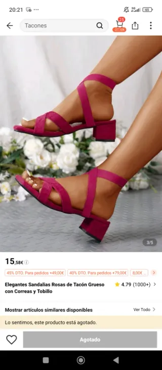 Sandalias Rosas Tacón Grueso