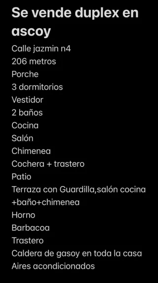 Dúplex en Ascoy, 206m², 3 hab, 2 baños