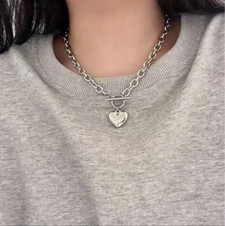 Elegante Conjunto collar y pulsera corazón plata