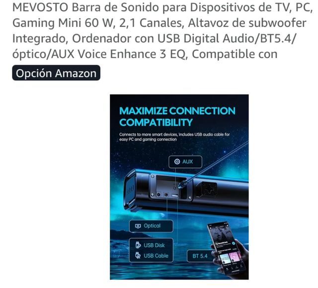 MEVOSTO Barra de Sonido TV Mini D7-3