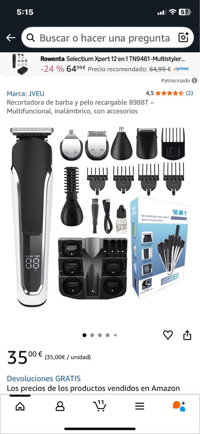 Recortadora de barba y pelo recargable