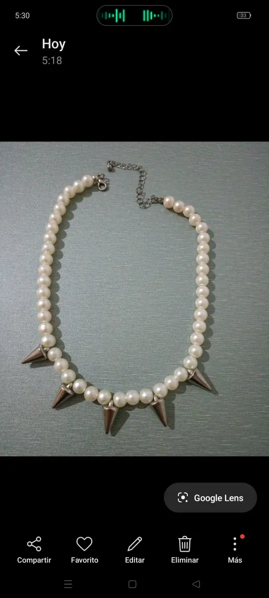 Collar perlas con pinchos plateados