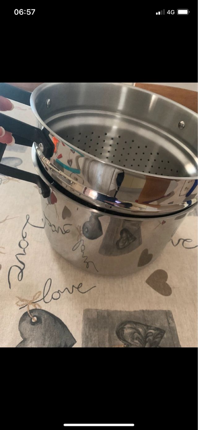 Pentola acciaio con scolapasta, nuova, mai usata