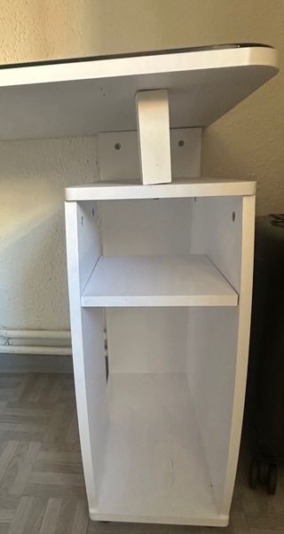 Escritorio cristal blanco con cajones y silla