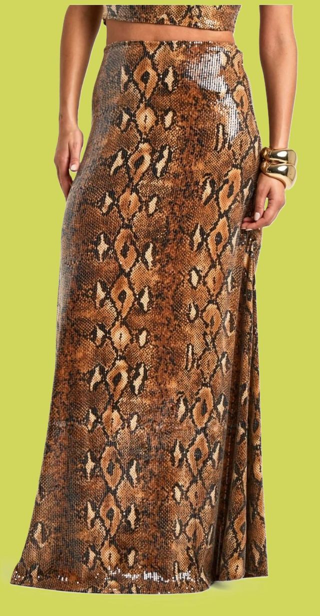 Falda Larga Animal Print Lentejuelas Talla 40