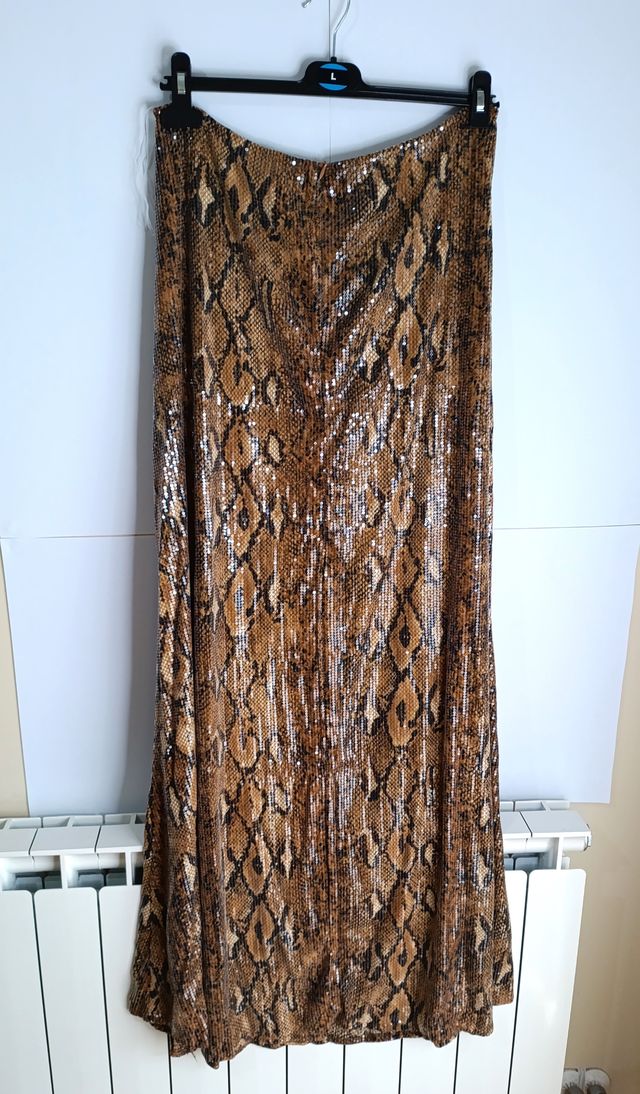 Falda Larga Animal Print Lentejuelas Talla 40