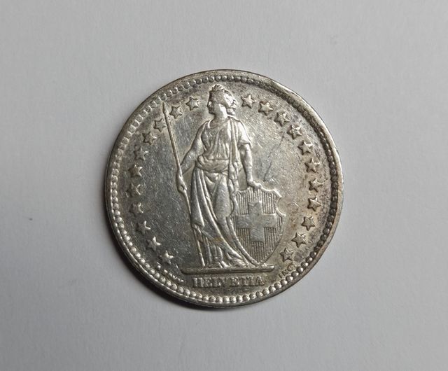 2 Franchi Svizzera 1944 Helvetia moneta argento