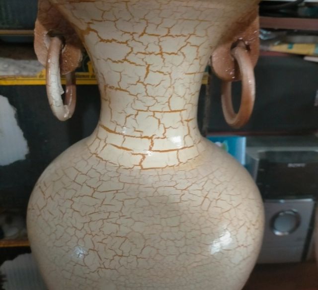 Pareja Jarrones Cerámica Antiguos Flores