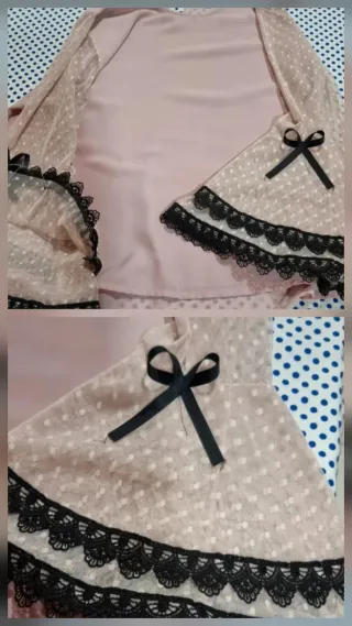 Blusa rosa con encaje y lazos Talla L