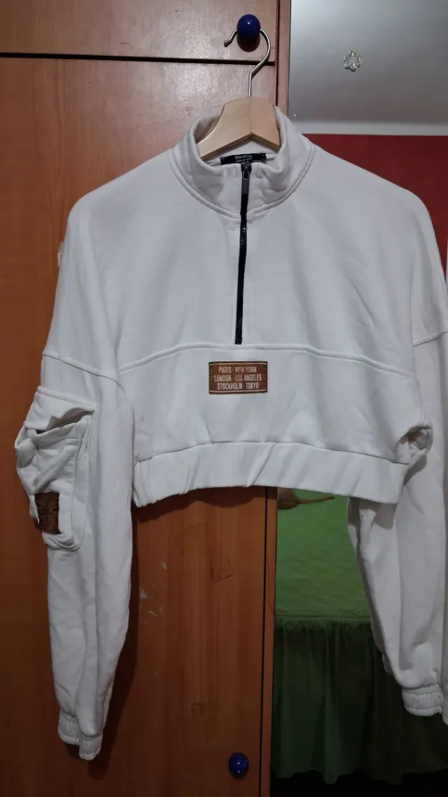 Sudadera Crop Top Blanca Mujer