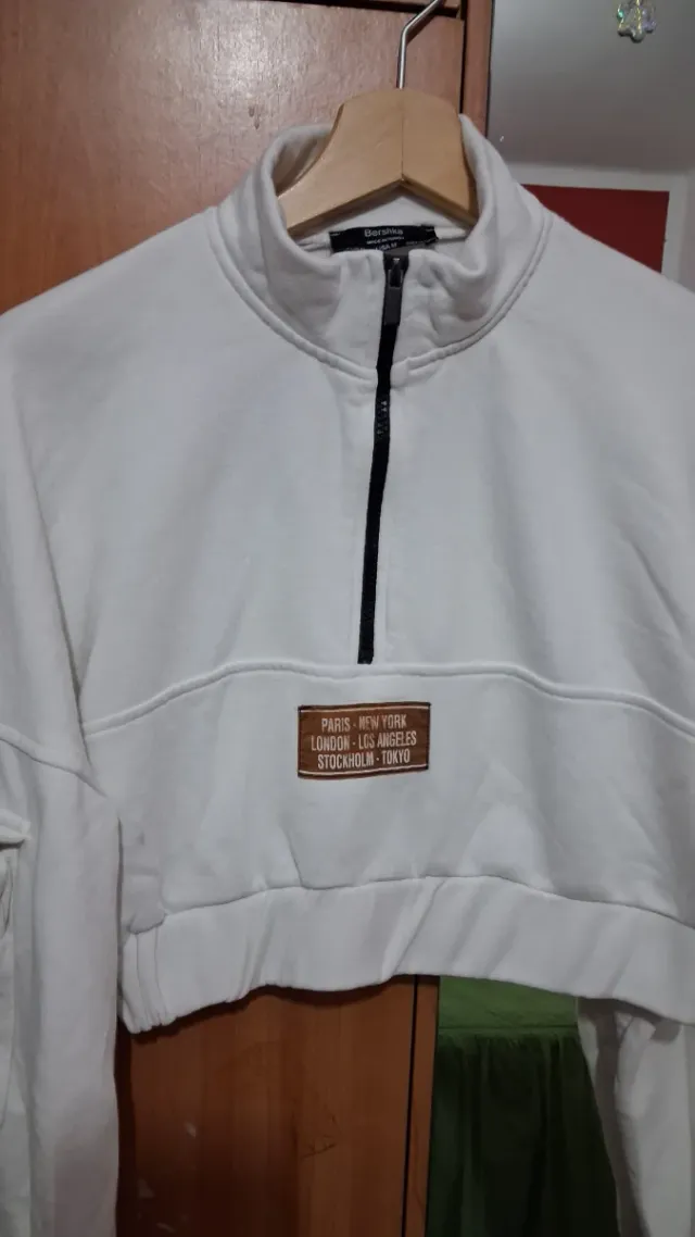 Sudadera Crop Top Blanca Mujer