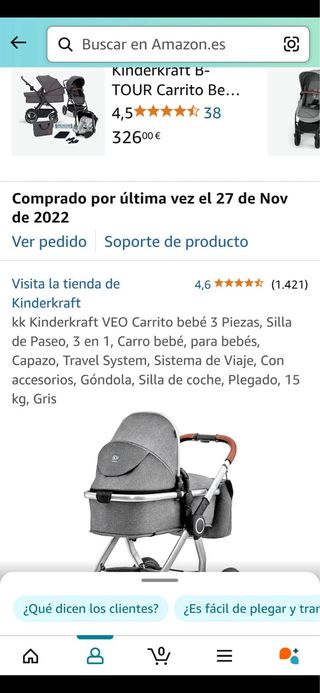 Carrito de bebé gris como nuevo