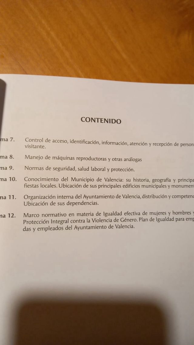 Temario 2 subalterno, Ayuntamiento de Valencia