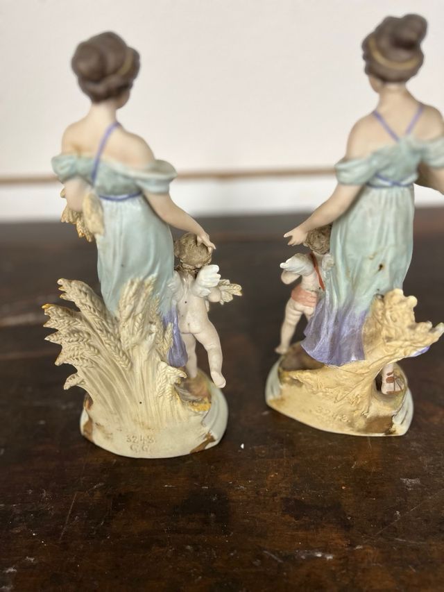Figuras porcelana antiguas mujer y cupido