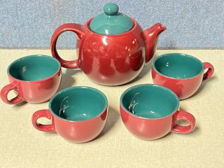 Servizio da tè in gres rosso e verde