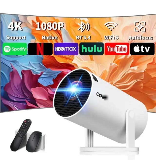 Proiettore Bianco 4K 1080P WiFi 6 Bluetooth