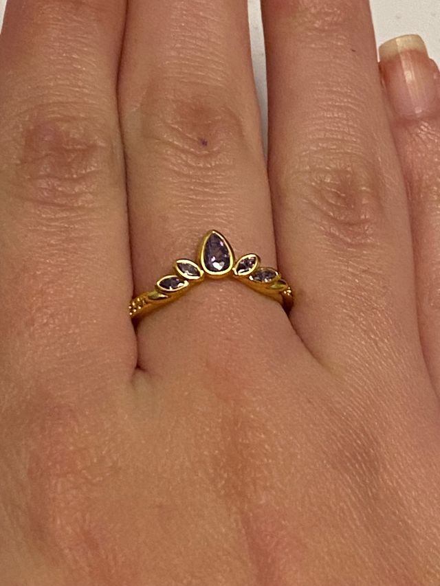 Anillo Princesa Plata 925 Dorado y Morado
