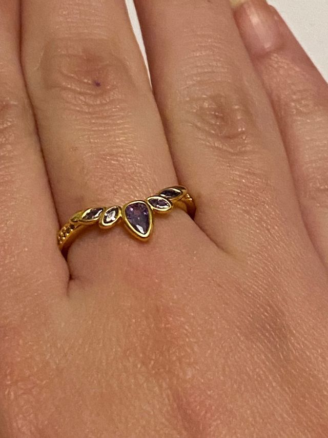 Anillo Princesa Plata 925 Dorado y Morado