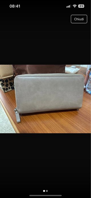 Portafoglio donna zip beige/grigio