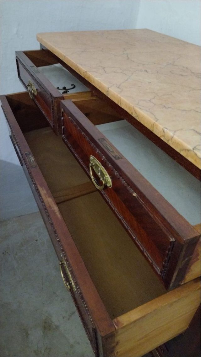 Cassettiera vintage in legno e marmo