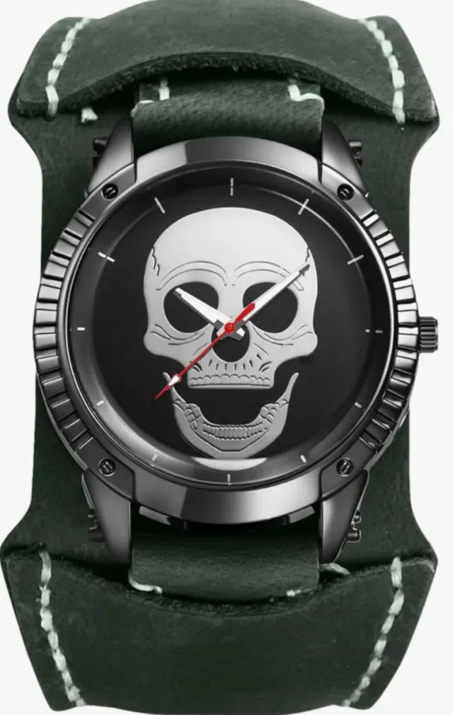 Orologio Uomo Meccanico Teschio Nero Verde