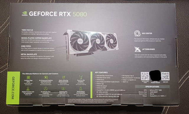 Caja Vacía Tarjeta Gráfica MSI GeForce RTX 5080