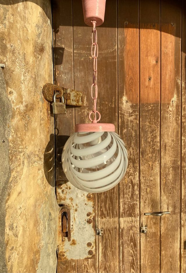 Lámpara techo en color rosa vintage cristal 