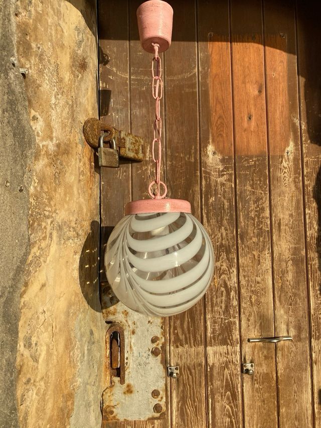 Candeeiro de teto de cristal vintage rosa 