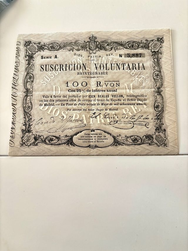 100 R.VON Suscripción Voluntaria 1870