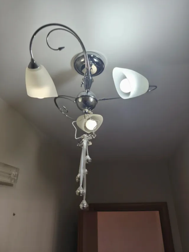 Lampadario acciaio con vetri