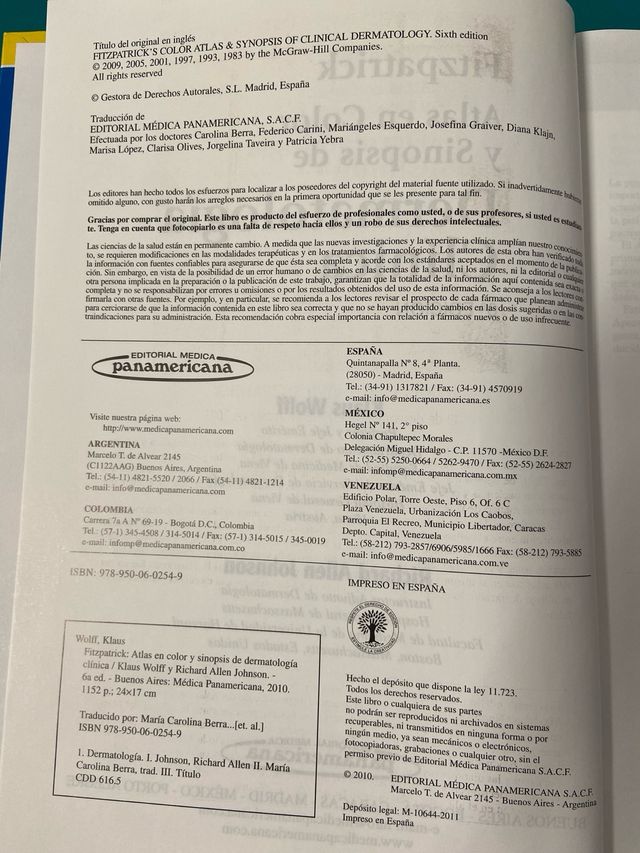 Fitzpatrick: Atlas en Color y Sinopsis de Derma...
