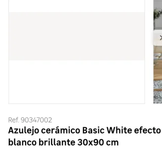 Azulejo blanco brillo 30x90cm rectificado.