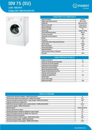 Secadora Indesit IDV75 7kg