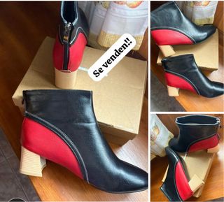 Botas negras y rojas con tacón