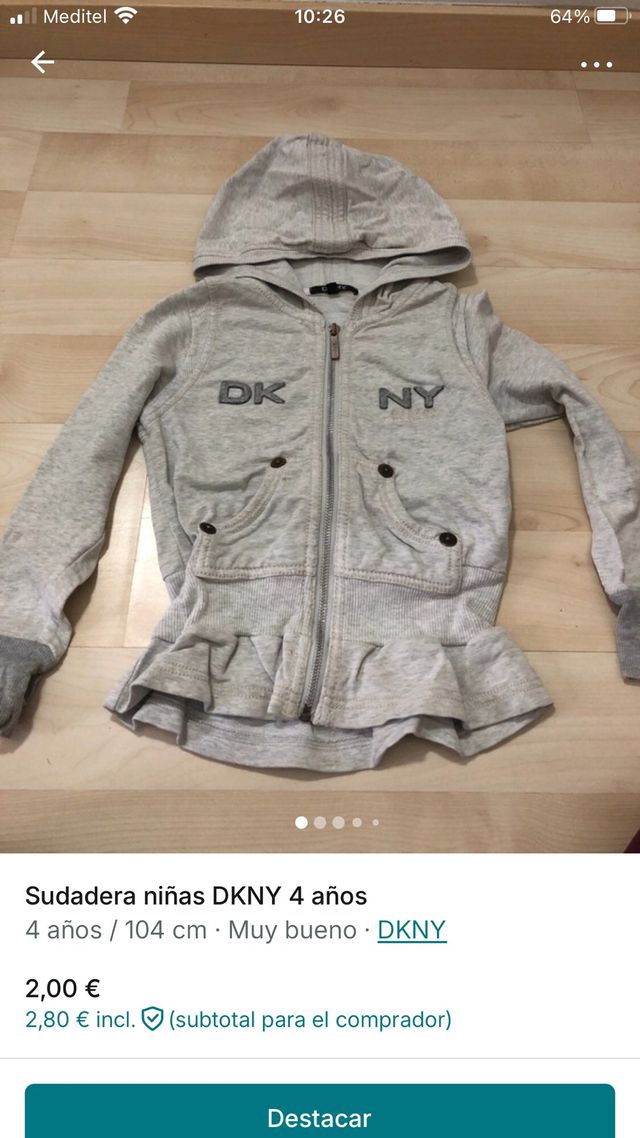 Felpa grigia per bambina di 4 anni DKNY