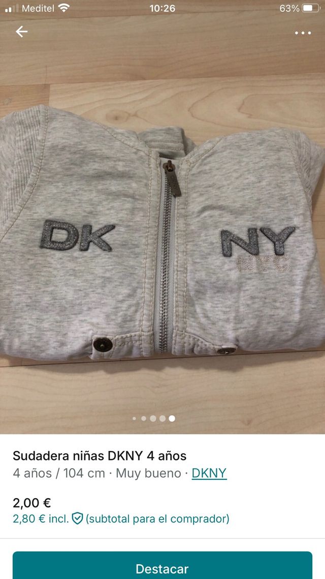 Felpa grigia per bambina di 4 anni DKNY