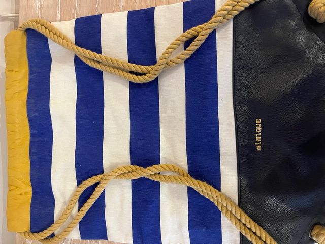 Mochila Mimique Piel y Tela Rayas Azul/Amarillo