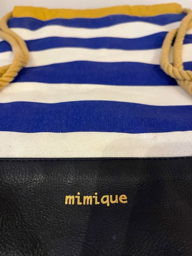 Mochila Mimique Piel y Tela Rayas Azul/Amarillo