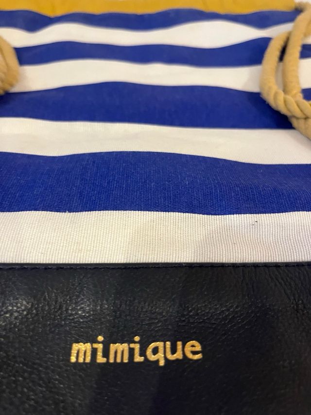 Mochila Mimique Piel y Tela Rayas Azul/Amarillo