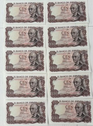 10 Billetes 100 Pesetas España 1970 en serie
